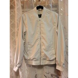 Small H&M Men's Bomber Jacket Coat Y2K Ivory Beige Mall Varsity Newman Preppy